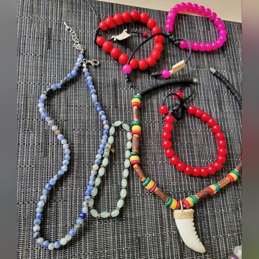 Handmade beaded necklaces, bracelets, anklets